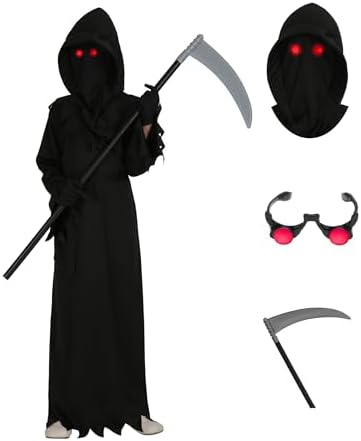 Grim Reaper Costume Kids Adult Halloween Costume with Accessories