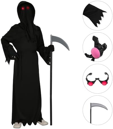 Grim Reaper Costume Kids Adult Halloween Costume with Accessories