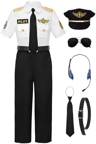 ReliBeauty Kids Airplane Pilot Cool Captain Dress-Up Costume with Accessories