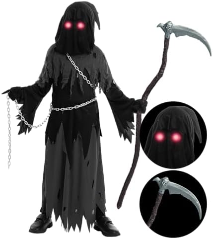 Glowing Eyes Grim Reaper Costume for Boys Halloween