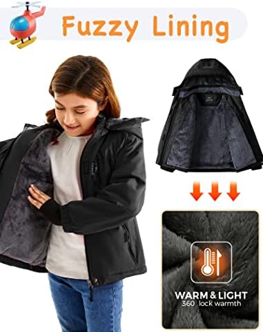 FARVALUE Girls Waterproof Skiing Jacket with Removable Hood
