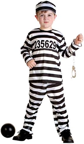 Toddlers Prisoner Costume Striped Outfit with Hat Cap