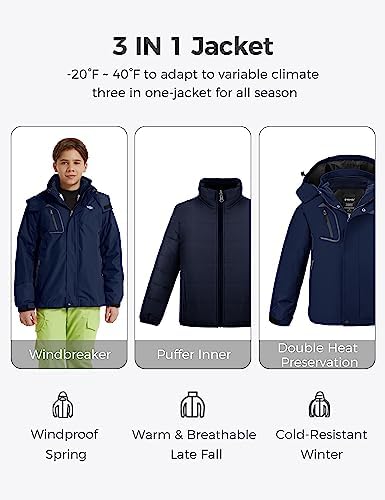 Wantdo Boys 3-in-1 Ski Jacket Waterproof Warm