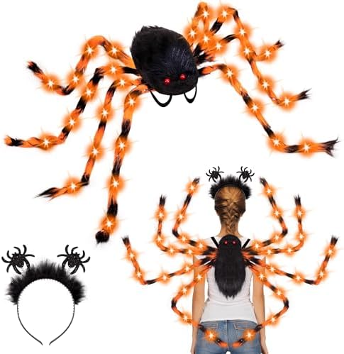 Halloween Spider Costume for Adults with Orange Lights Unique Party Accessories