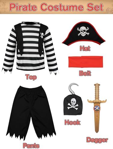 IKALI Pirate Costume for Kids Boys Complete Play Adventure Set