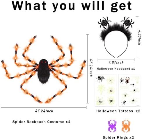 Halloween Spider Costume for Adults with Orange Lights Unique Party Accessories
