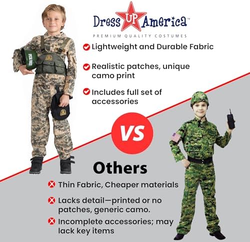 Dress Up America Army Costume for Boys Halloween Roleplay Military Soldier Set