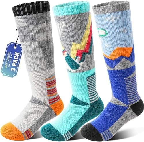 Yay ANTSANG 3 Pairs Kids Merino Wool Ski Socks for Skiing Snowboarding