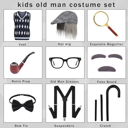 10-Piece 100th Day Grandpa Costume for Kids