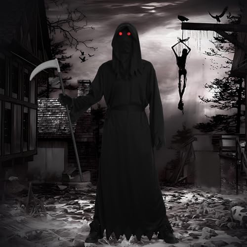 Grim Reaper Costume Kids Adult Halloween Costume with Accessories