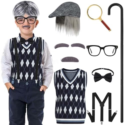 10-Piece 100th Day Grandpa Costume for Kids