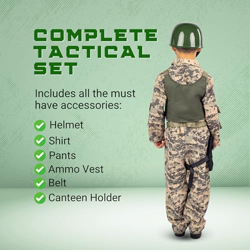 Dress Up America Army Costume for Boys Halloween Roleplay Military Soldier Set