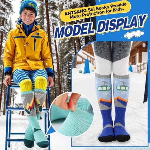 Yay ANTSANG 3 Pairs Kids Merino Wool Ski Socks for Skiing Snowboarding
