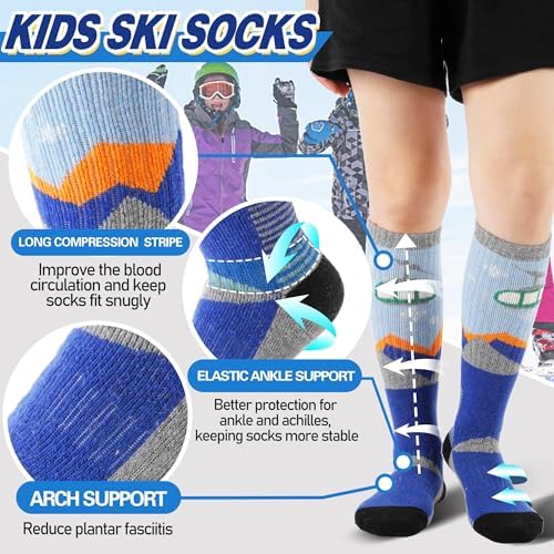 Yay ANTSANG 3 Pairs Kids Merino Wool Ski Socks for Skiing Snowboarding
