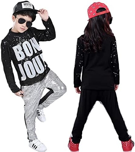 LOLANTA Kids Dance Costumes Boys Girls 80s 90s Sequin Outfits