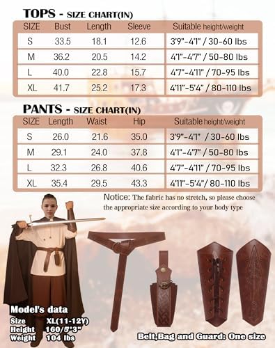 Feliardin Kids Medieval Costume Set for Boys 4-12Y