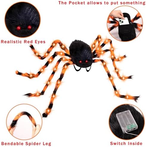 Halloween Spider Costume for Adults with Orange Lights Unique Party Accessories