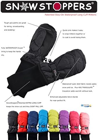 SnowStoppers Kids Waterproof Long Cuff Winter Mittens