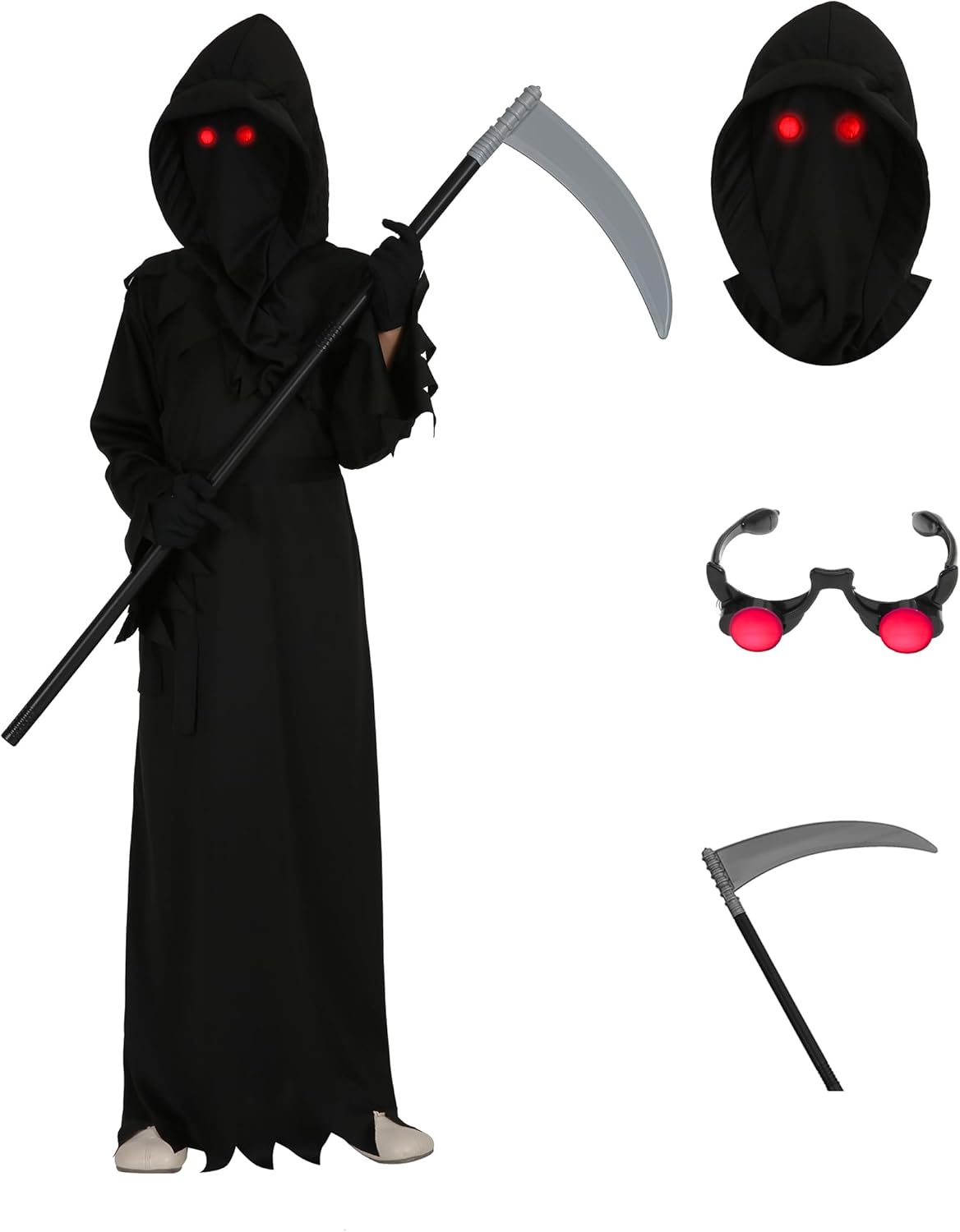 Grim Reaper Costume Kids Adult Halloween Costume with Accessories