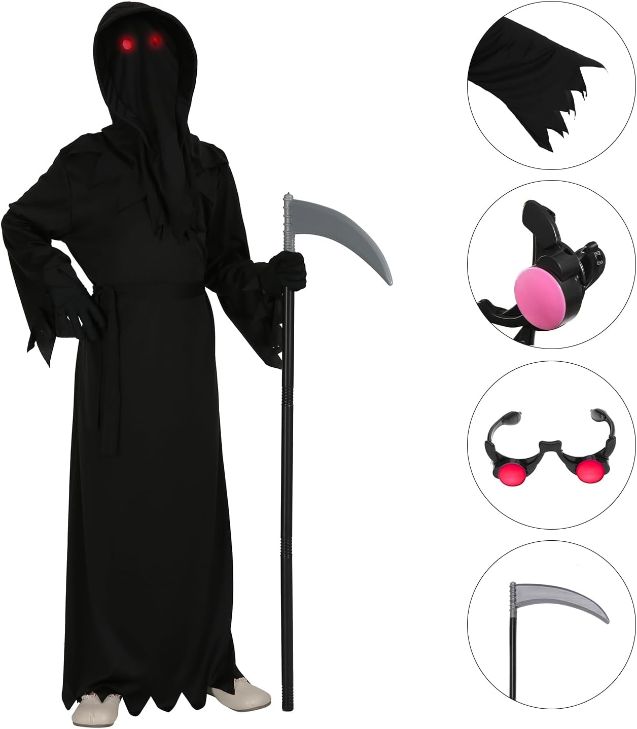 Grim Reaper Costume Kids Adult Halloween Costume with Accessories