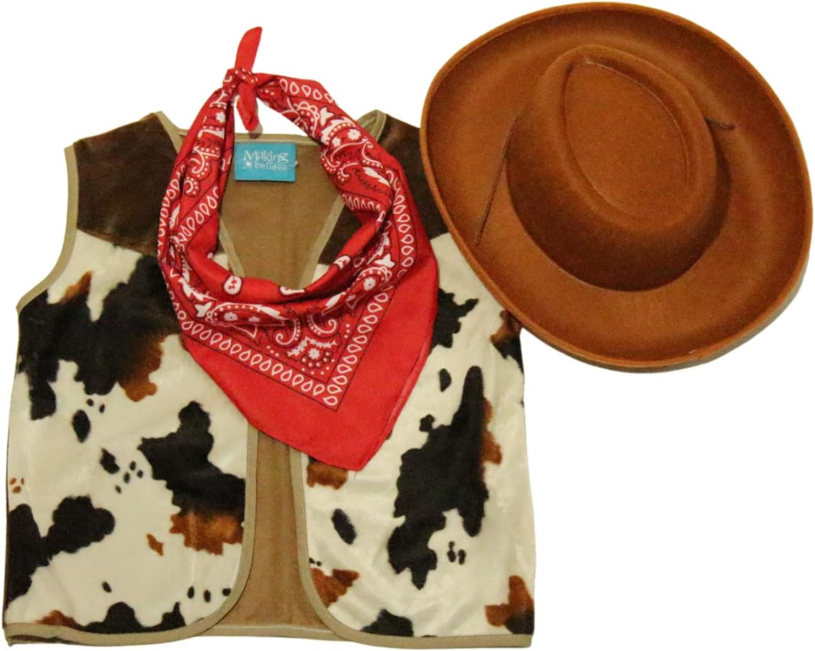 Kids Western Rodeo Costume Set for Boys Girls - Vest Hat Bandanna