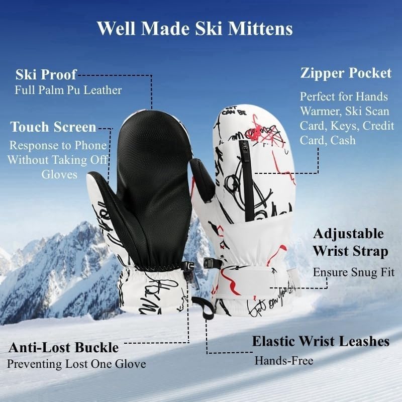 JJZS Waterproof Ski Mitten for Winter