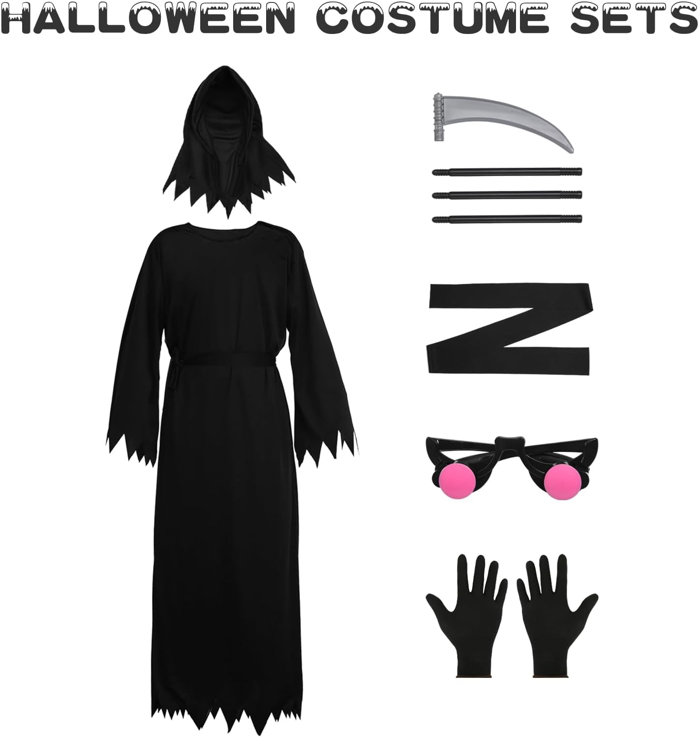 Grim Reaper Costume Kids Adult Halloween Costume with Accessories