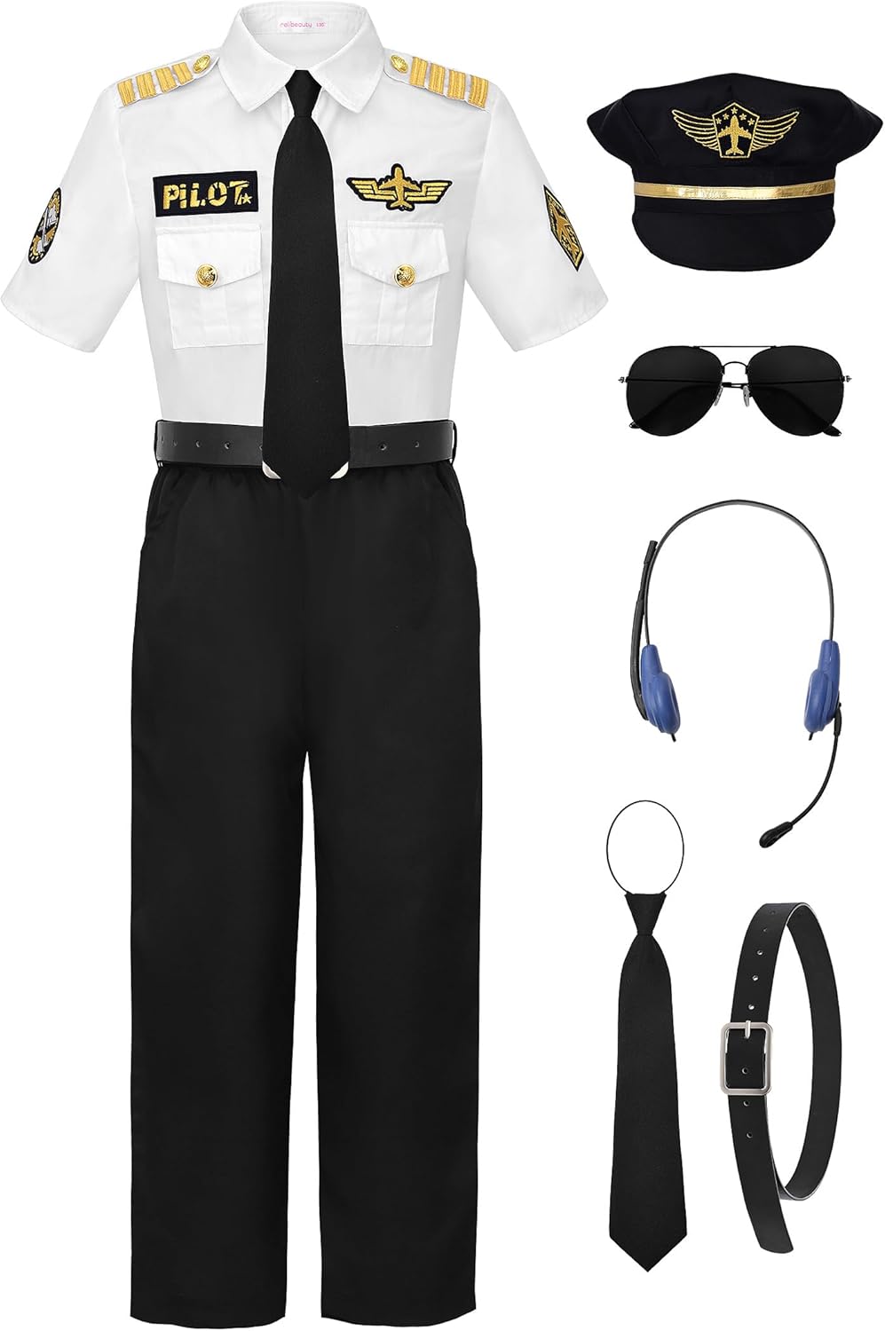 ReliBeauty Kids Airplane Pilot Cool Captain Dress-Up Costume with Accessories