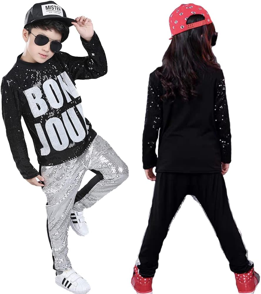 LOLANTA Kids Dance Costumes Boys Girls 80s 90s Sequin Outfits