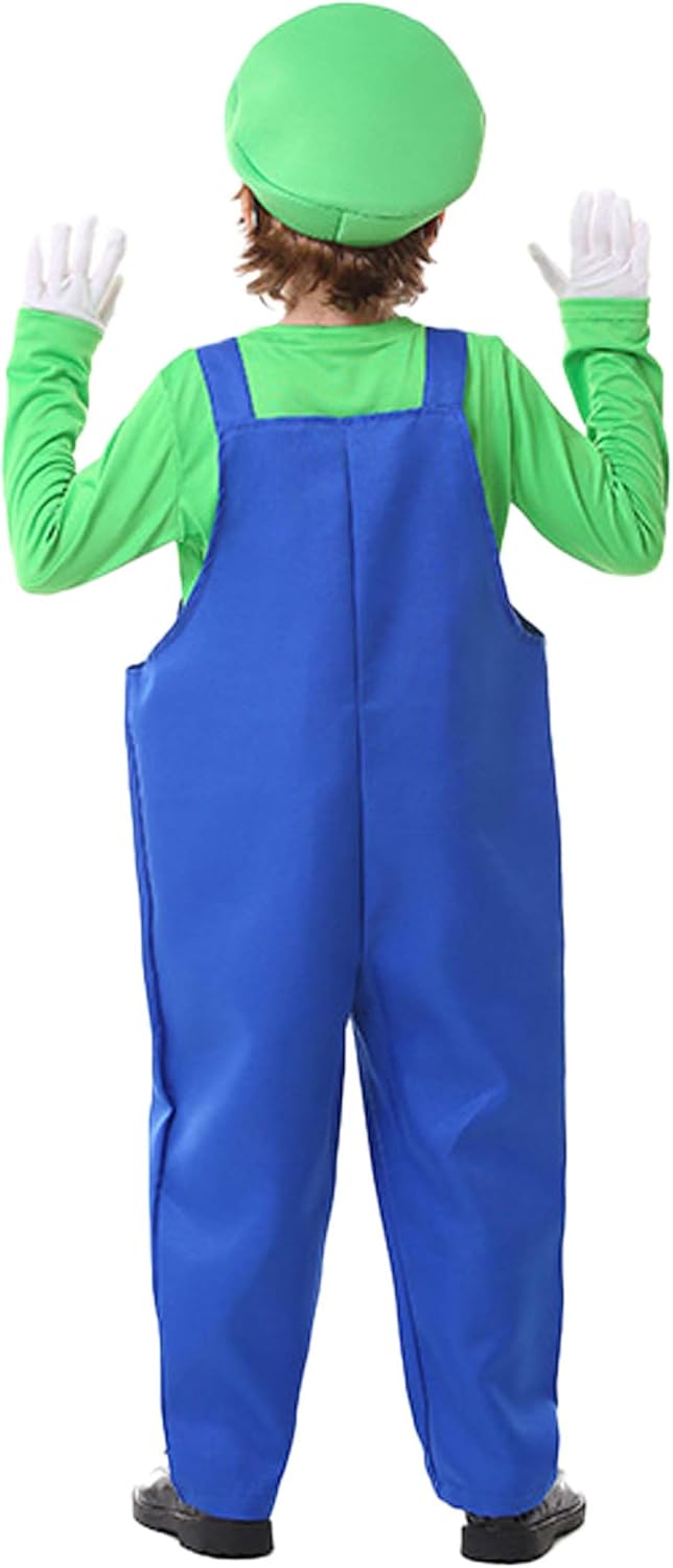 Halloween Kids Plumber Costume Set with Hat Gloves and Mustache