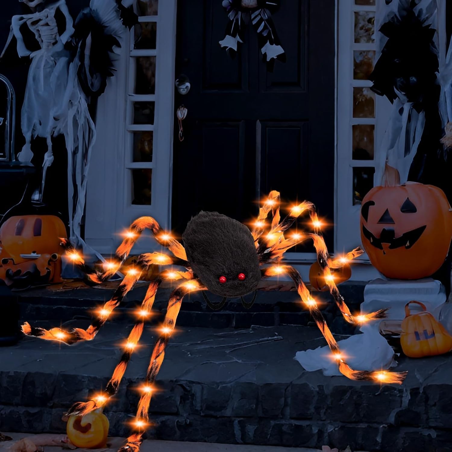 Halloween Spider Costume for Adults with Orange Lights Unique Party Accessories