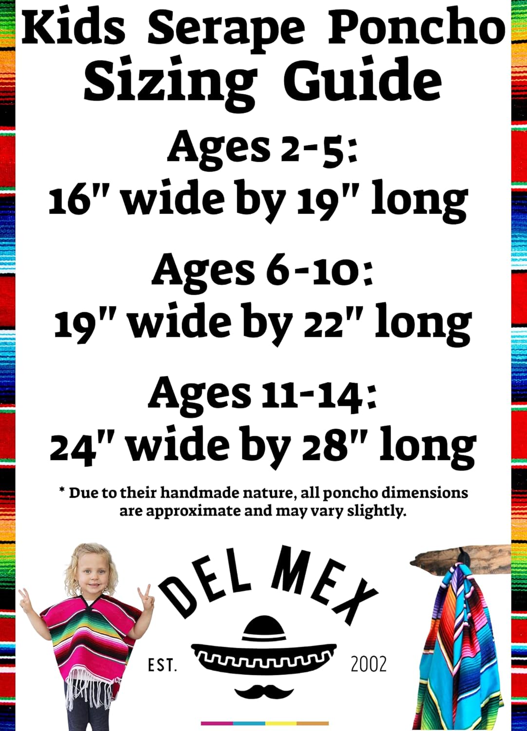Del Mex Youth Kids Toddler Mexican Serape Poncho Costume