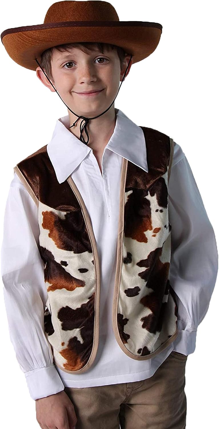 Kids Western Rodeo Costume Set for Boys Girls - Vest Hat Bandanna
