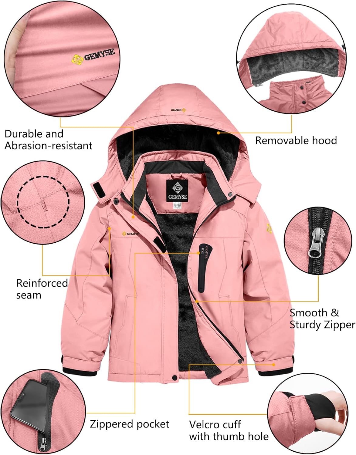 GEMYSE Girls Durable Windproof Ski Jacket