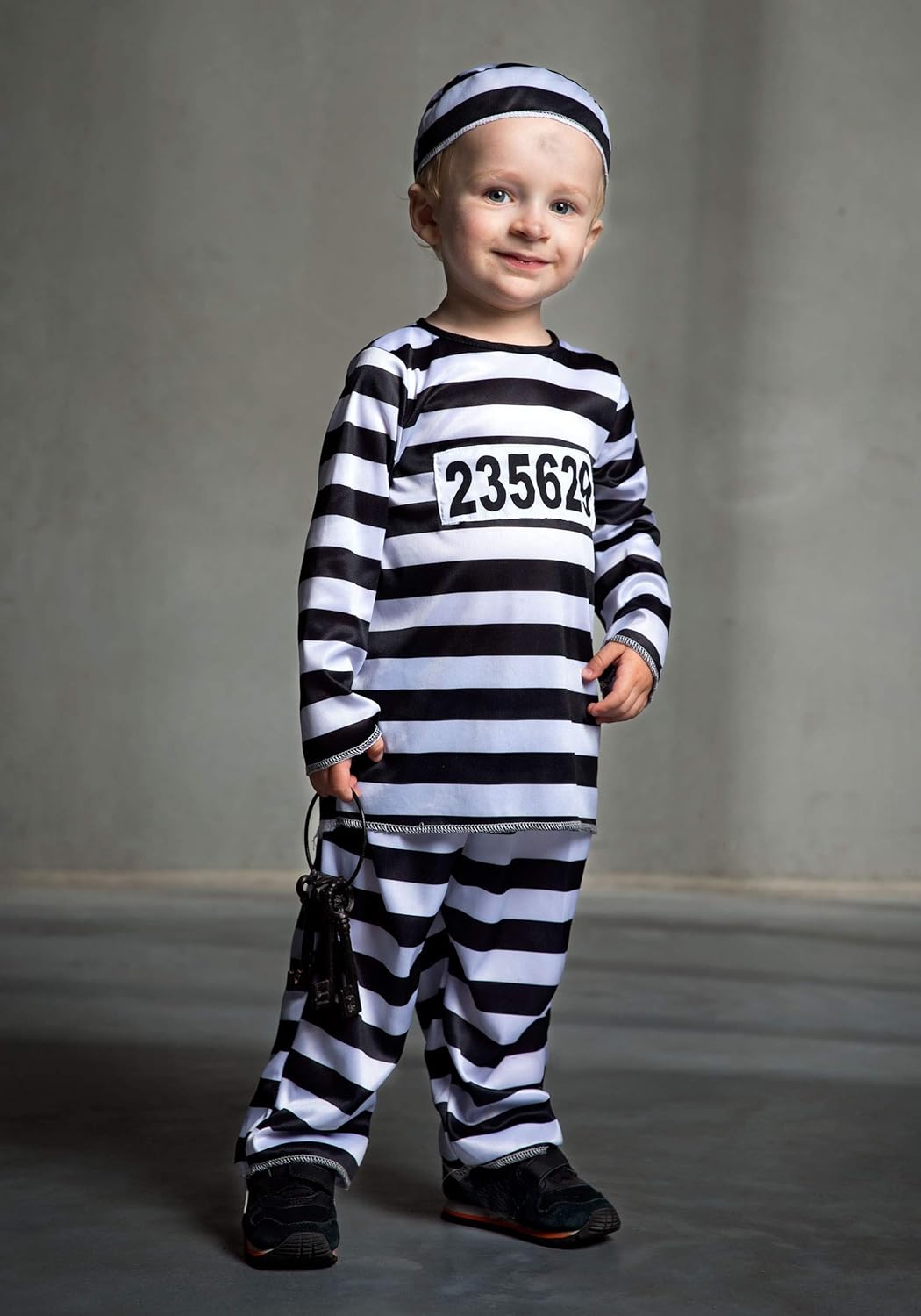 Toddlers Prisoner Costume Striped Outfit with Hat Cap