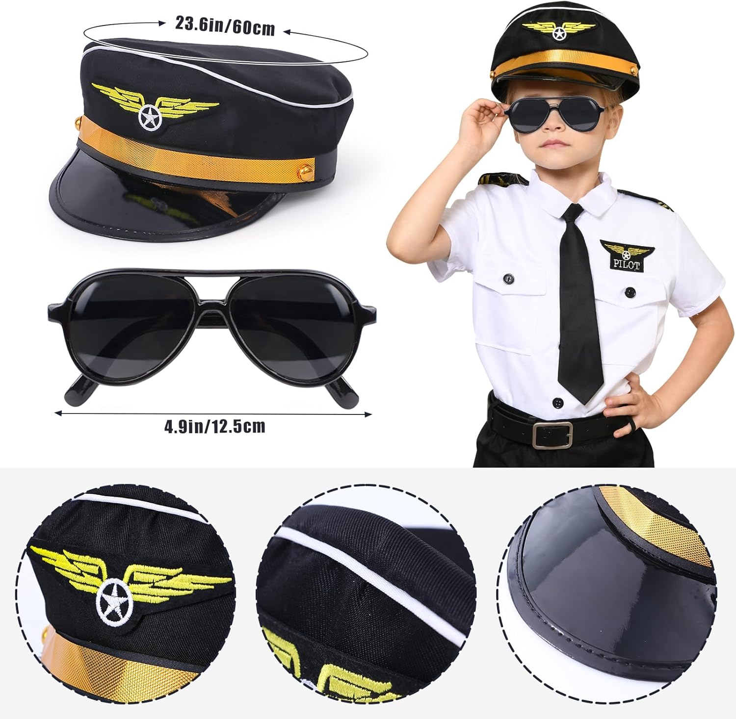 Tacobear Kids Pilot Costume Set Halloween Captain America Costume Accessories