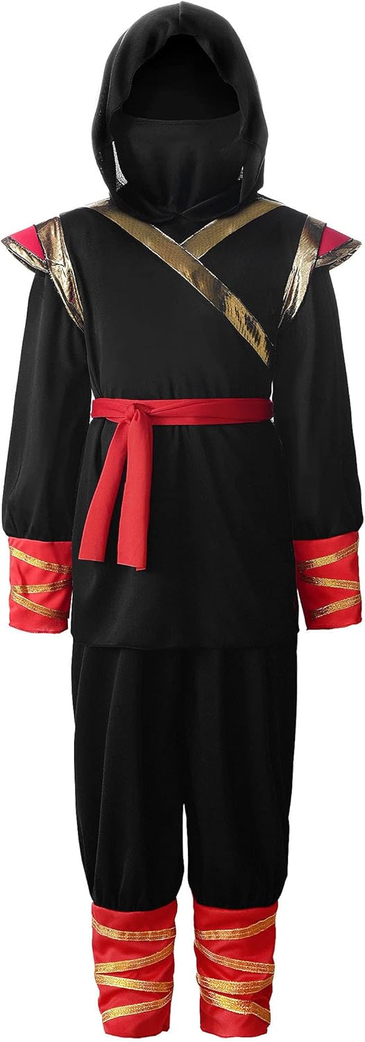 ReliBeauty Kids Ninja Costume Black Red 1