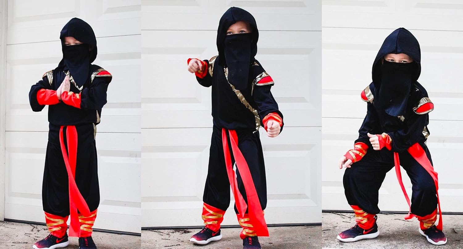 ReliBeauty Kids Ninja Costume Black Red 1
