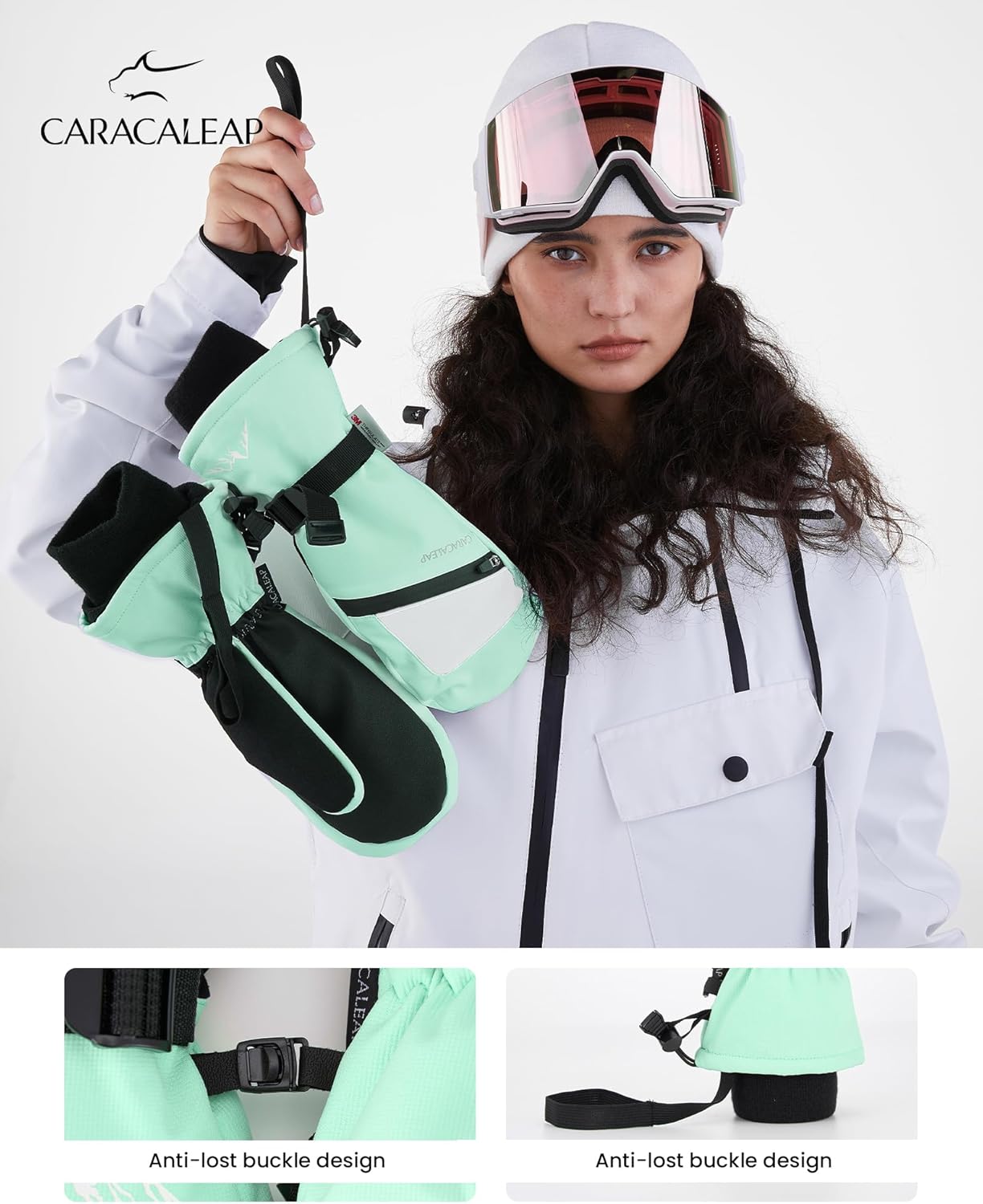 Caracaleap Warm Winter Ski Gloves for Men and Women - Waterproof and Durable