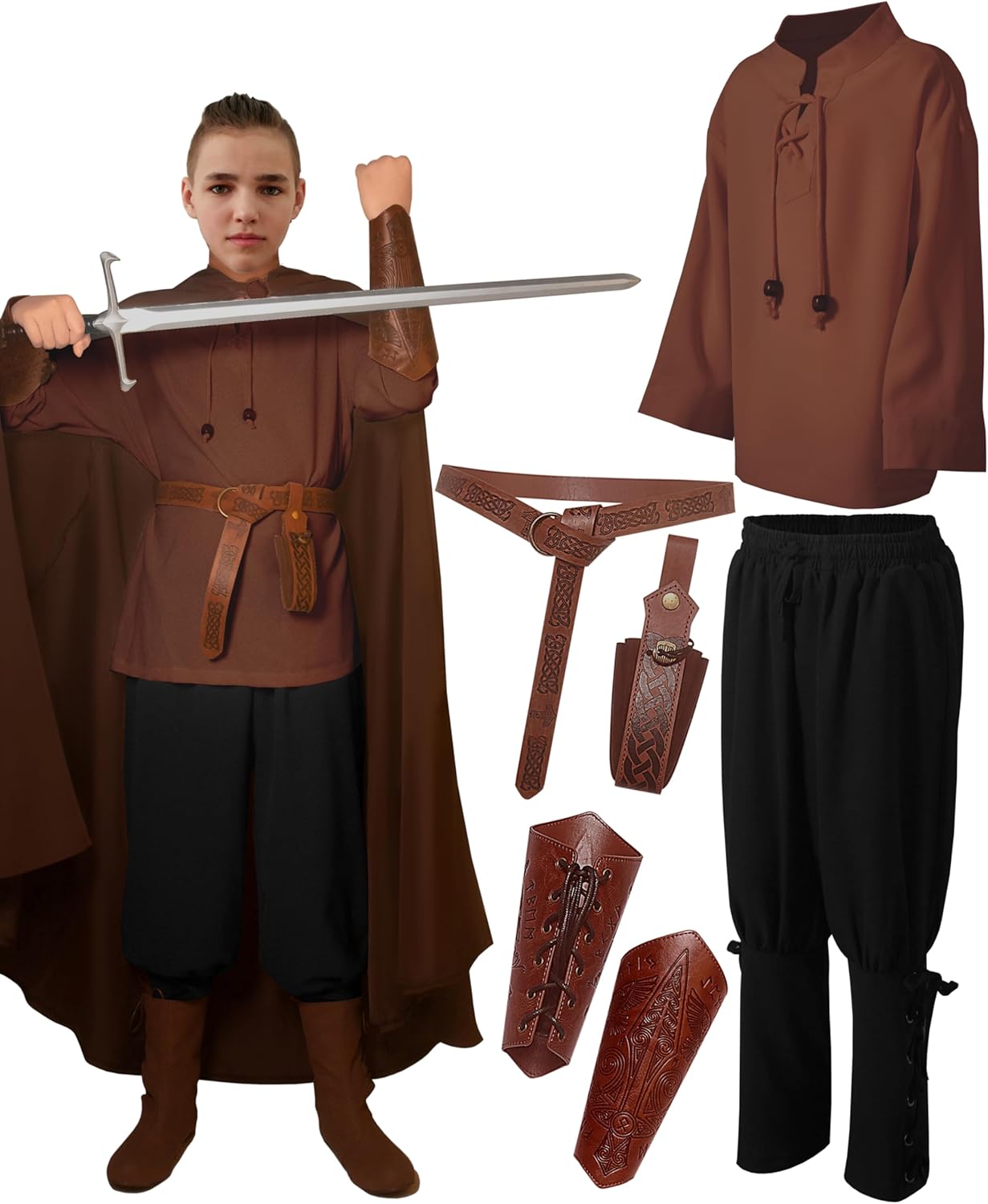 Feliardin Kids Medieval Renaissance Callback Set for Boys 4-12Y