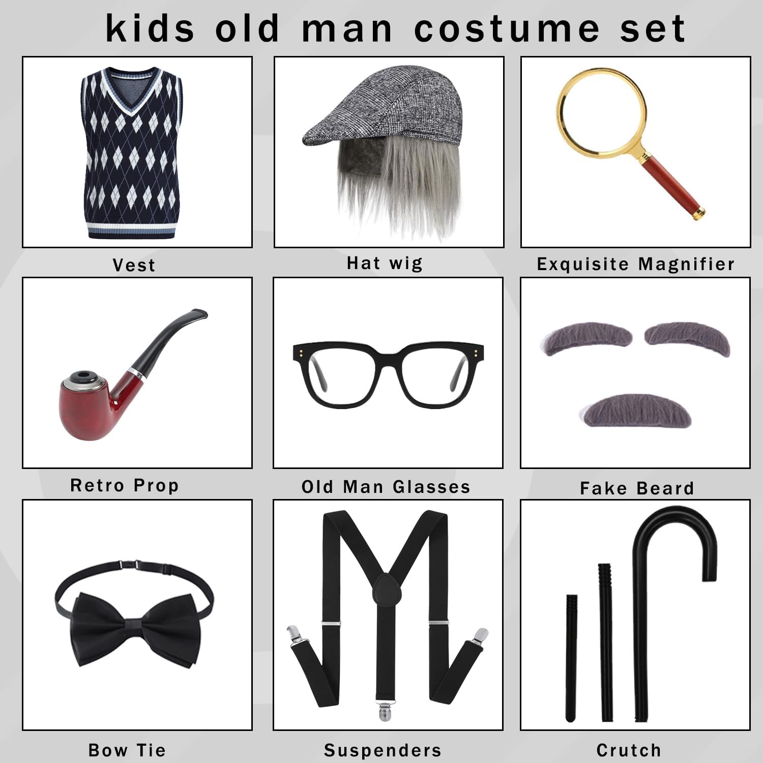 10-Piece 100th Day Grandpa Costume for Kids
