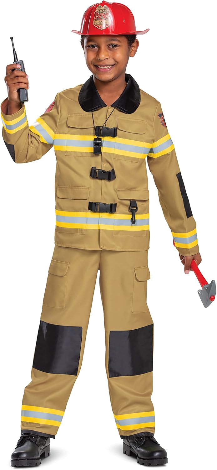 Disguise Boys Firefighter Costume With Helmet and Accessories Child Size