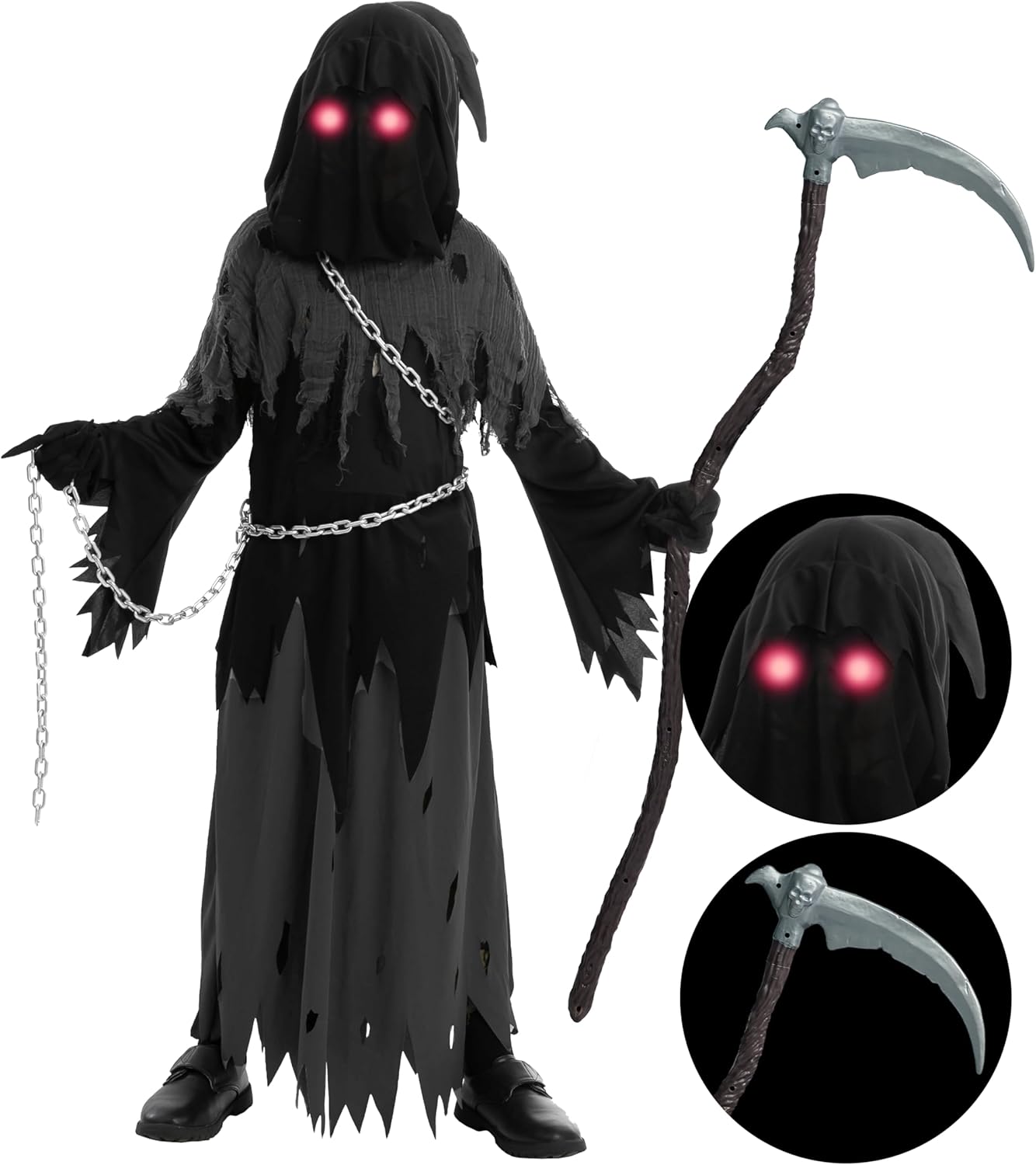 Glowing Eyes Grim Reaper Costume for Boys Halloween