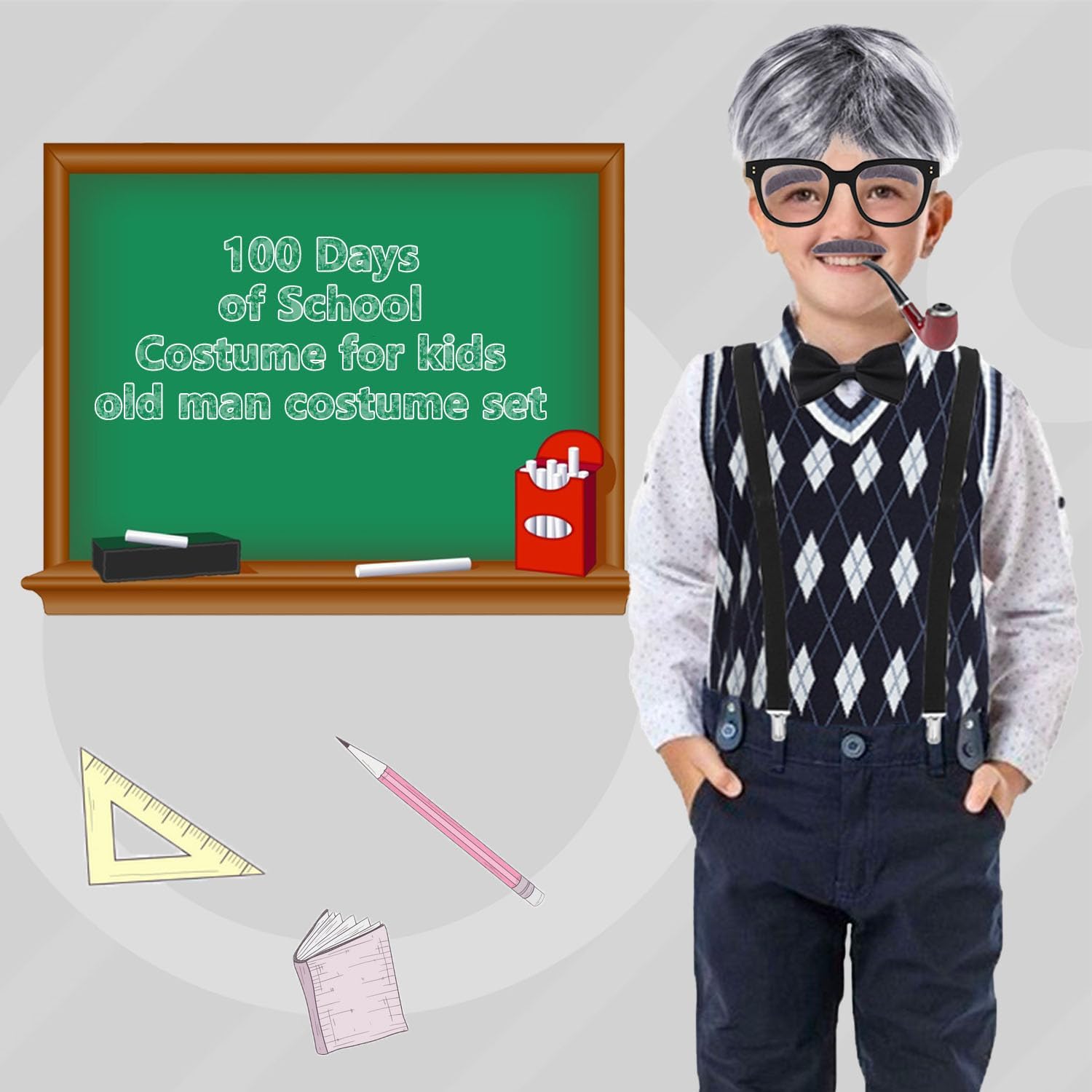 10-Piece 100th Day Grandpa Costume for Kids