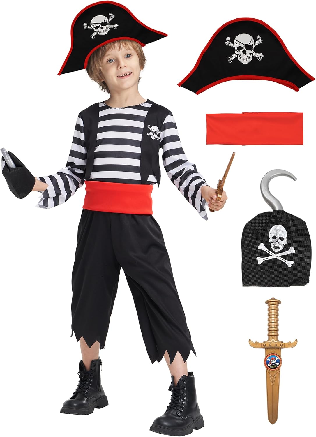 IKALI Pirate Costume for Kids Boys Complete Play Adventure Set