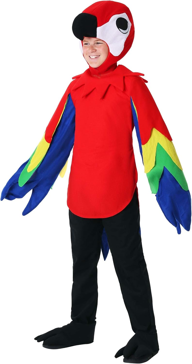 Parrot Costume for Kids - Tunic with Tail Headpiece and Foot Covers