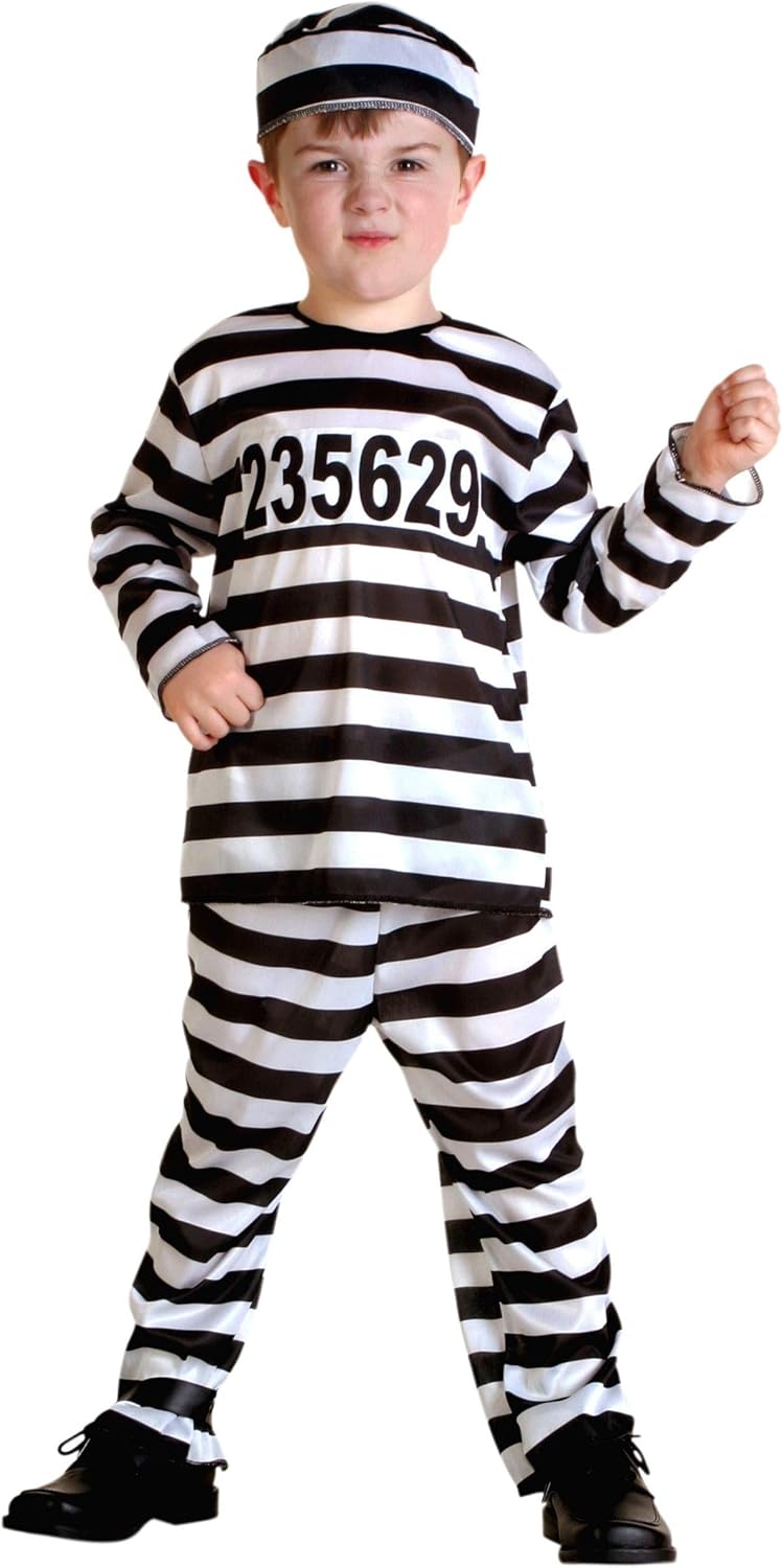 Toddlers Prisoner Costume Striped Outfit with Hat Cap