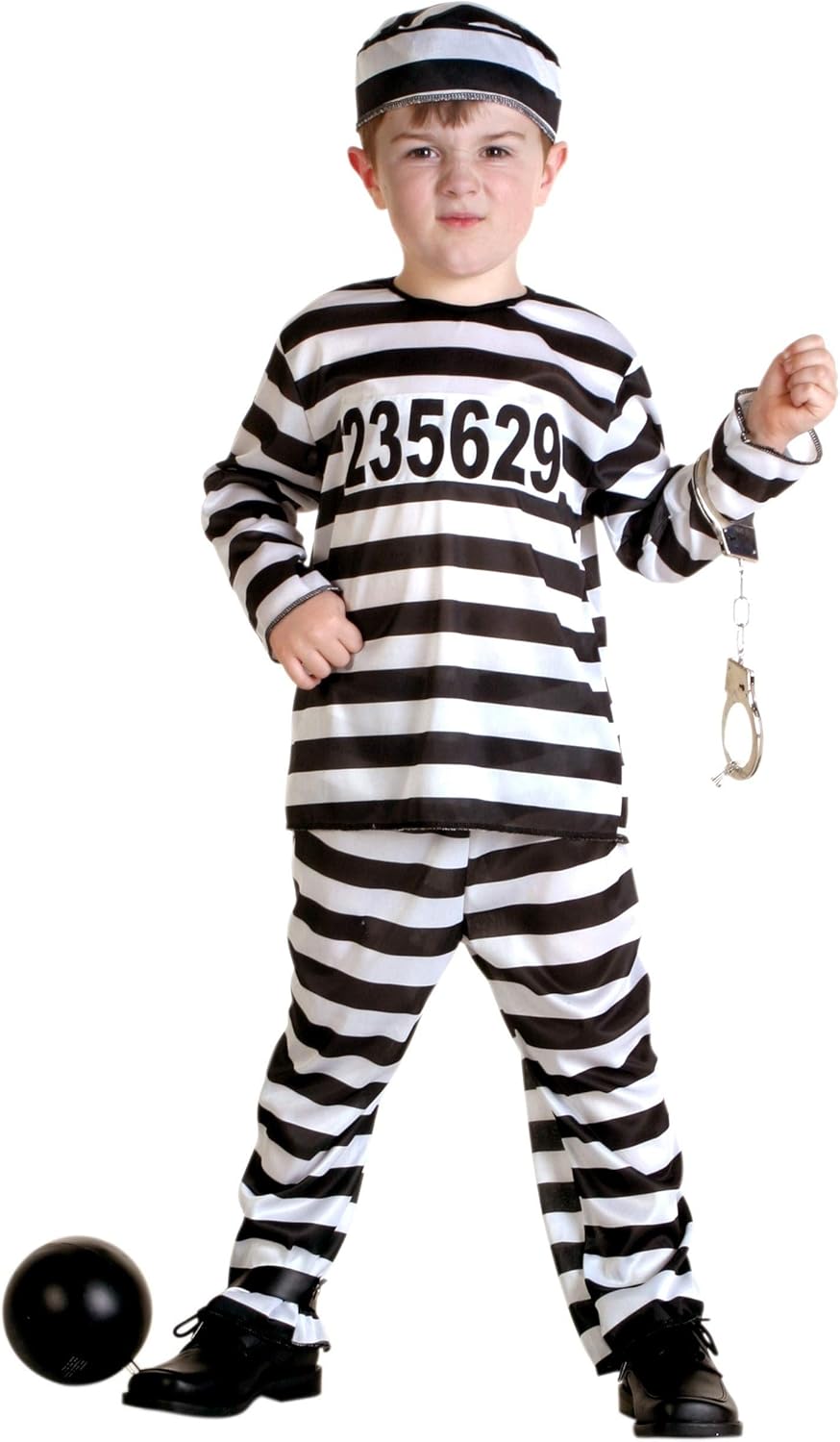 Toddlers Prisoner Costume Striped Outfit with Hat Cap