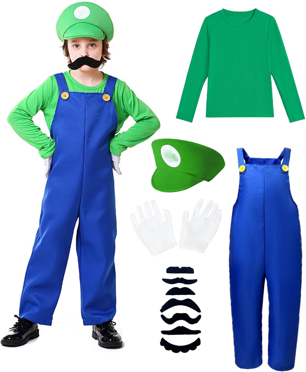 Halloween Kids Plumber Costume Set with Hat Gloves and Mustache