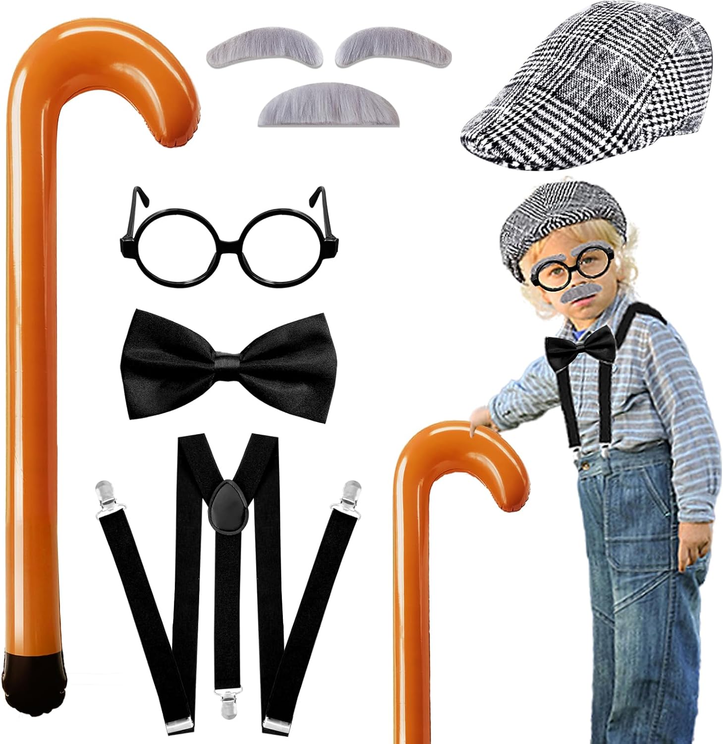 6-Piece Old Gentleman Costume Halloween Grandpa Dressing Up for KidsBoys